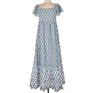 Saule Parc Cotton Blue & White Cottagecore Coquette Prairie Maxi Dress Medium